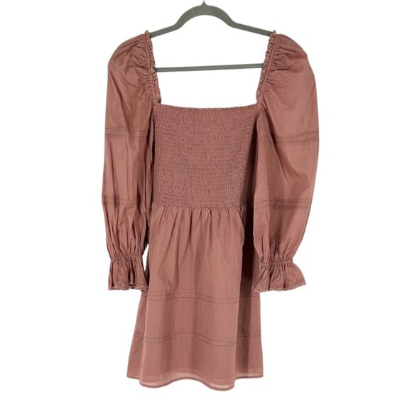 NWT Reformation Dunes Organic Cotton Smocked Mini Dress in Praline - Picture 2 of 8